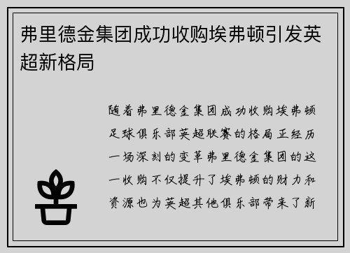 弗里德金集团成功收购埃弗顿引发英超新格局